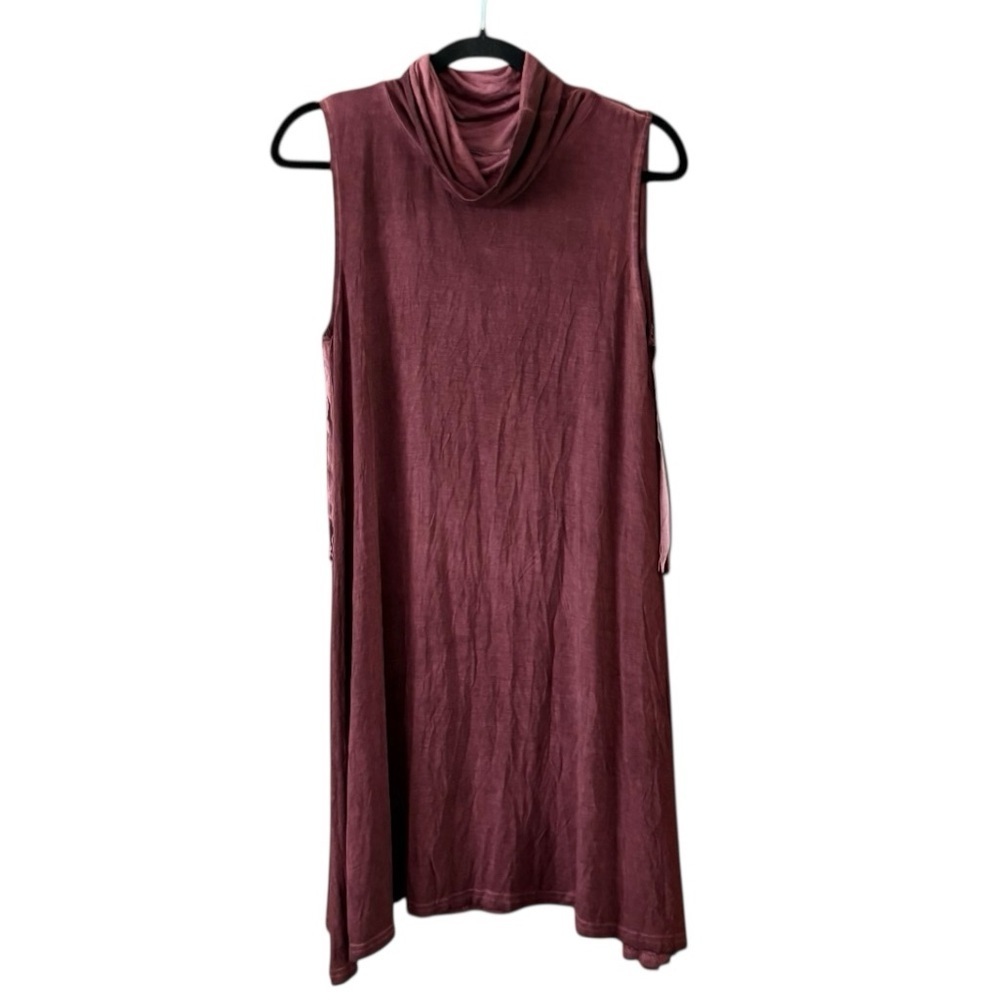 POL Fringe That Covers Open Back Cowl Neck Tank Wine Dress Women’s Sz Medium New